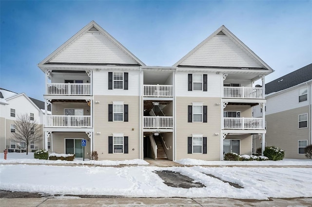 view of snow covered building