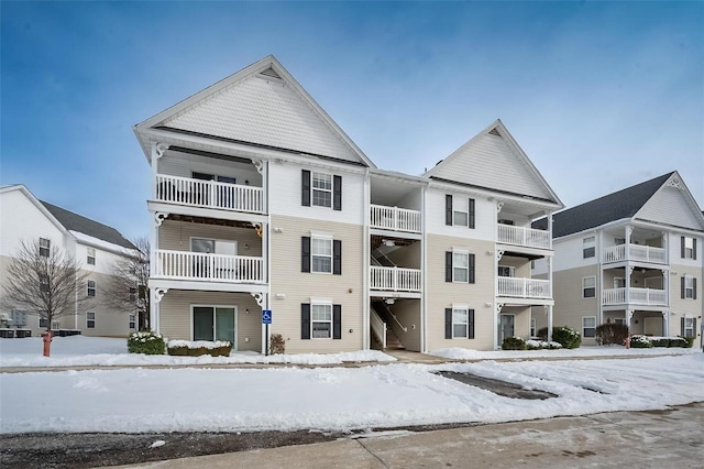 view of snow covered building