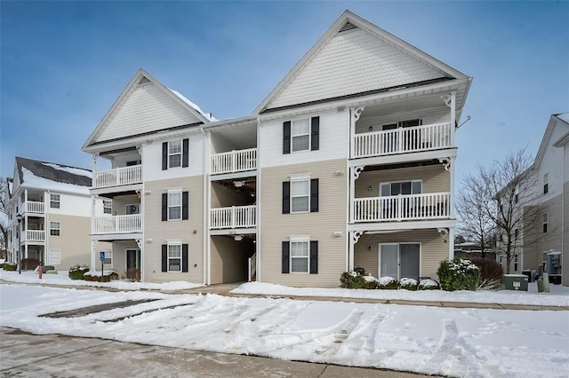 view of snow covered property