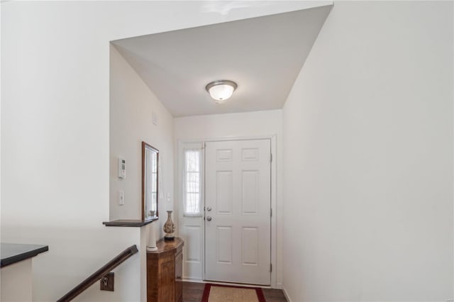 foyer entrance with hardwood / wood-style flooring