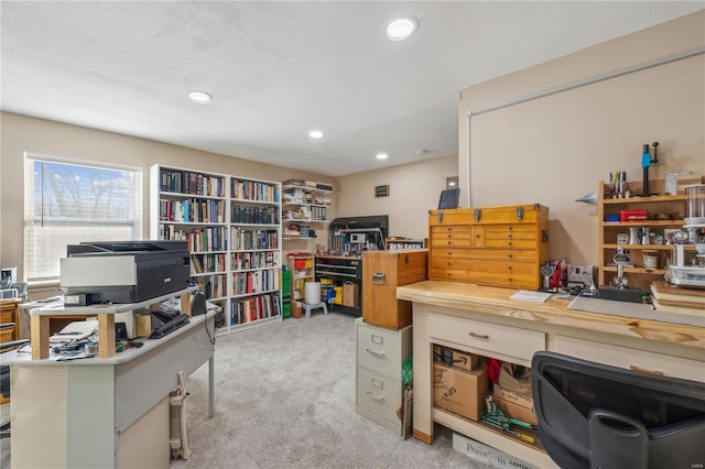 office space with light colored carpet