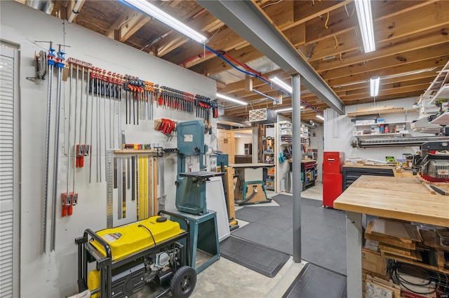 basement featuring a workshop area