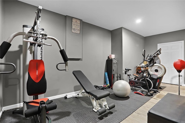 exercise room featuring hardwood / wood-style floors