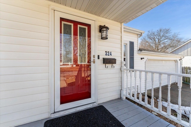 property entrance featuring a garage