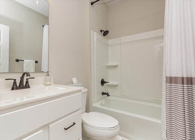 full bathroom with toilet, shower / bath combo, and vanity