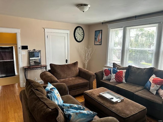 living room with light hardwood / wood-style floors