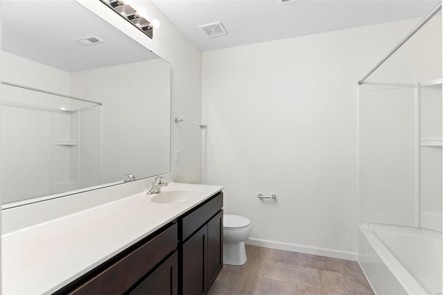 full bathroom featuring vanity, toilet, and bathtub / shower combination