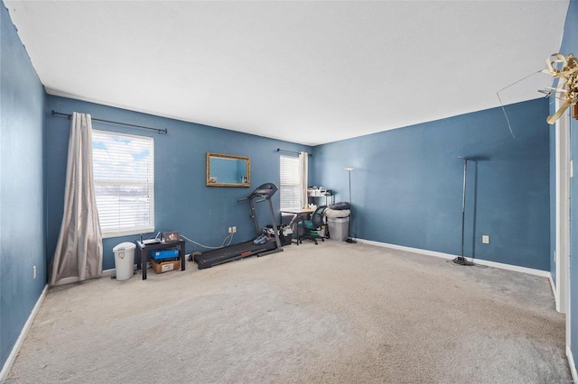 workout room with carpet flooring