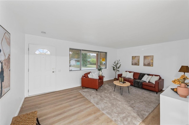 living room with plenty of natural light and light wood-type flooring