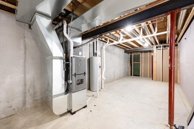 basement featuring water heater