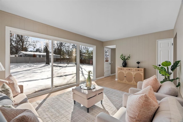 living room with light hardwood / wood-style flooring