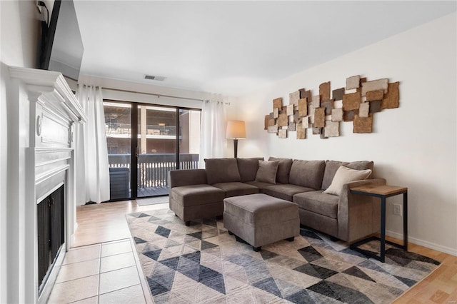 living room with wood-type flooring