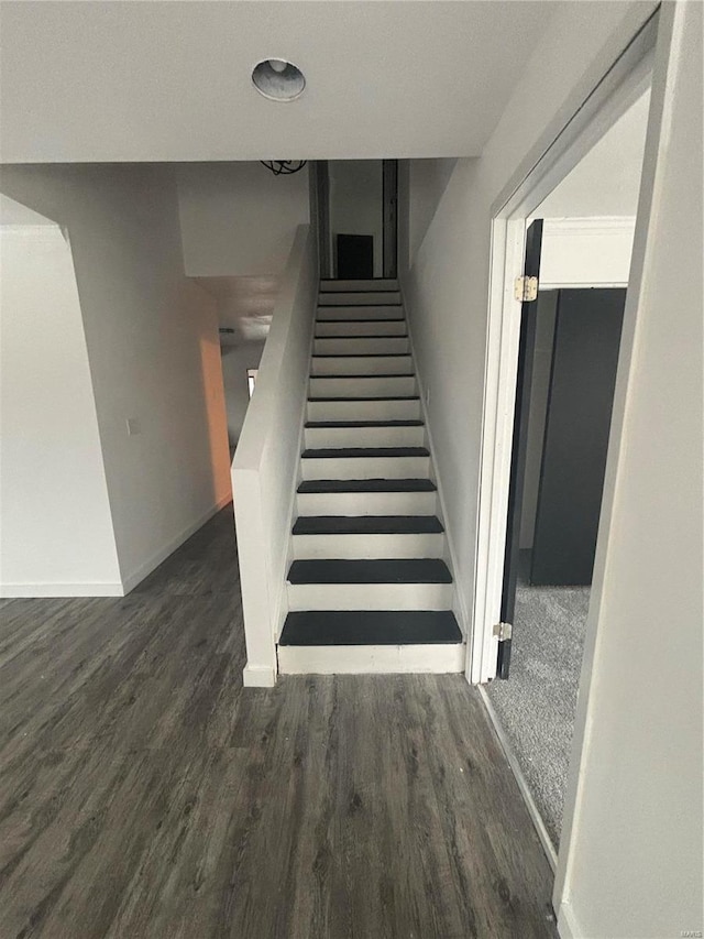 stairway with wood-type flooring