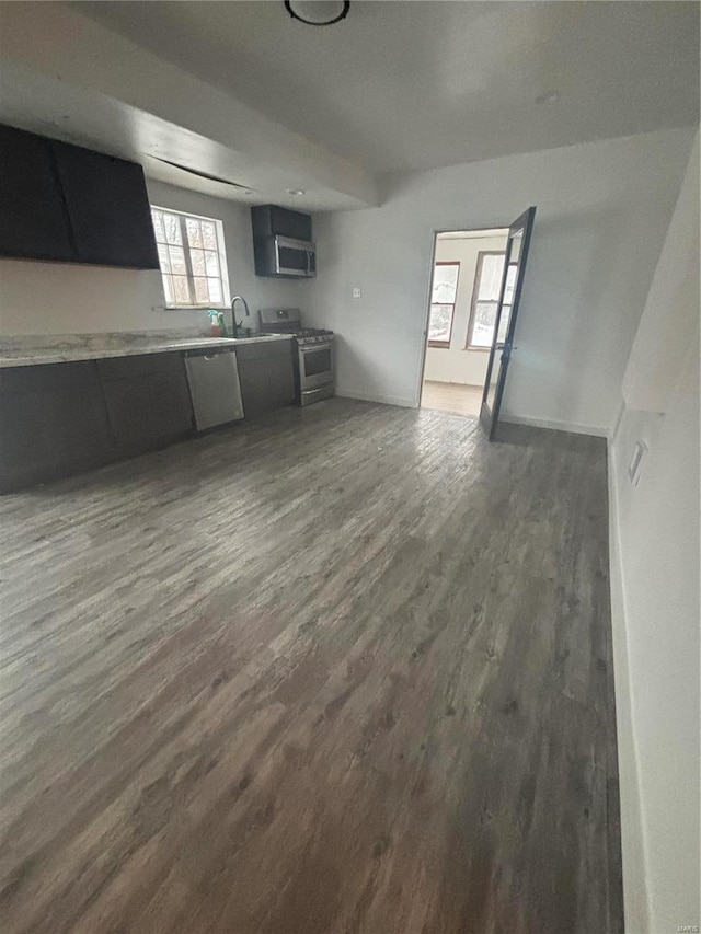 kitchen featuring stainless steel appliances, dark hardwood / wood-style flooring, and sink