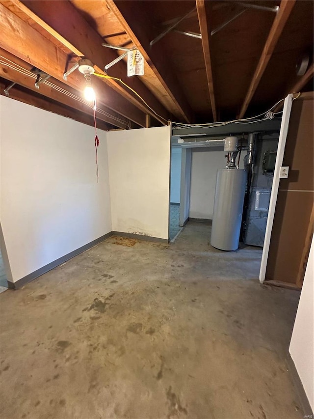 basement featuring gas water heater