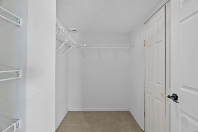 spacious closet featuring light carpet