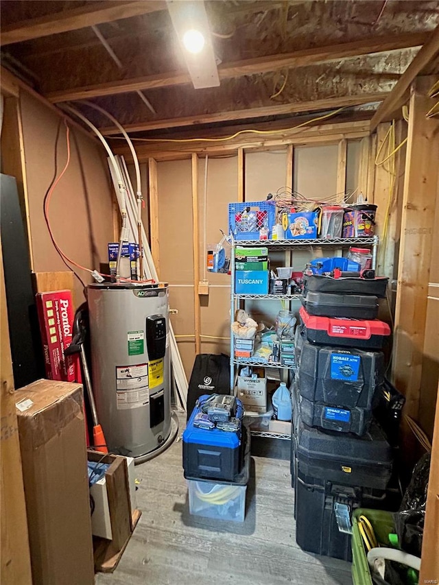 storage room with electric water heater