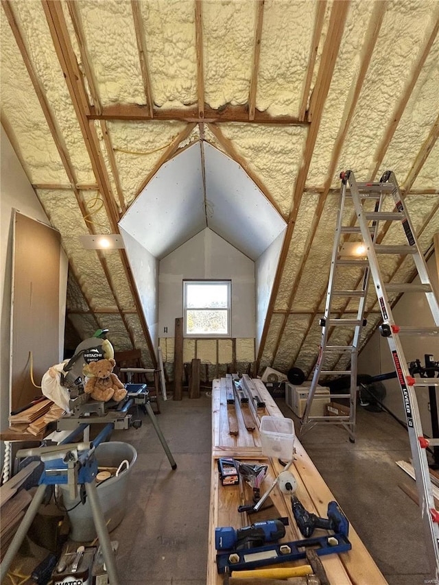 view of unfinished attic