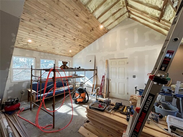 interior space with high vaulted ceiling