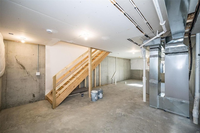 basement featuring heating unit