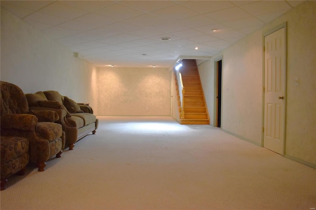 basement with light carpet