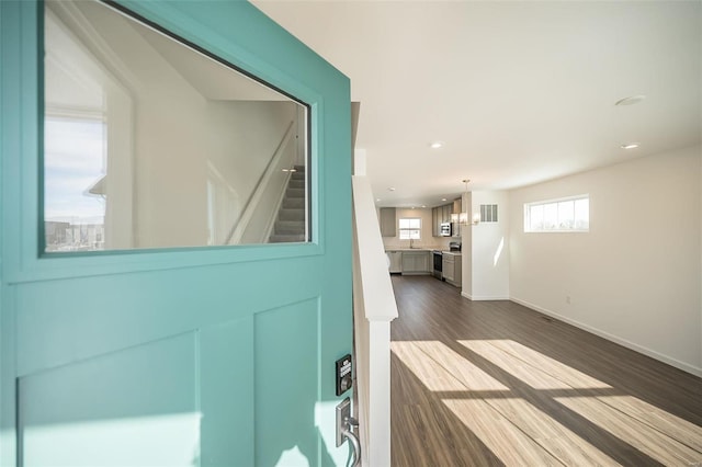 entryway featuring hardwood / wood-style flooring and sink