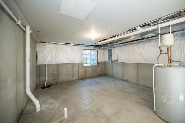 basement featuring electric water heater