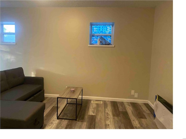 sitting room with dark hardwood / wood-style flooring