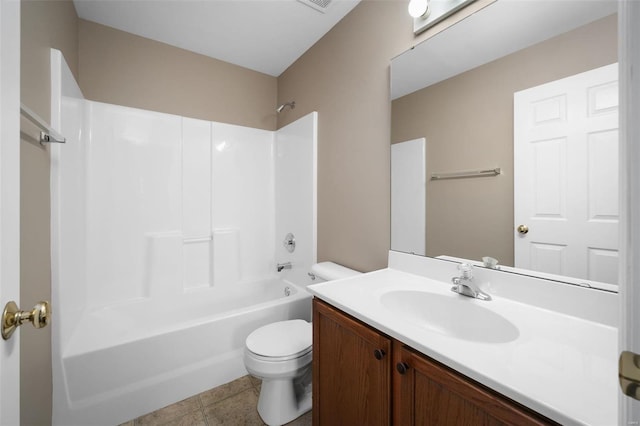 full bathroom featuring vanity, shower / tub combination, and toilet