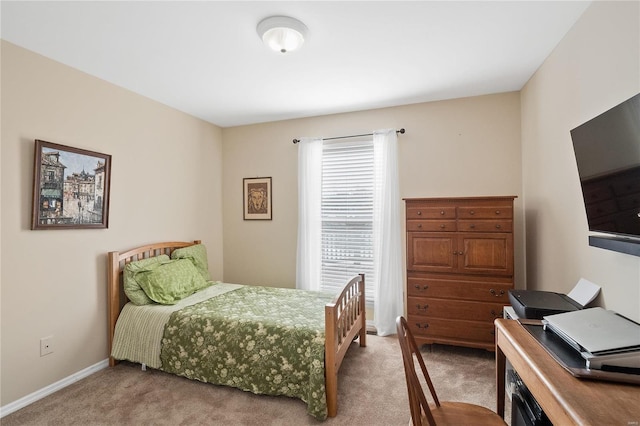 bedroom with light carpet