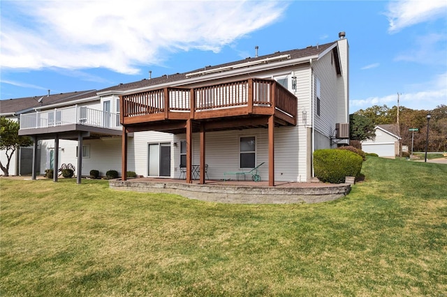 back of house with a yard, cooling unit, and a deck