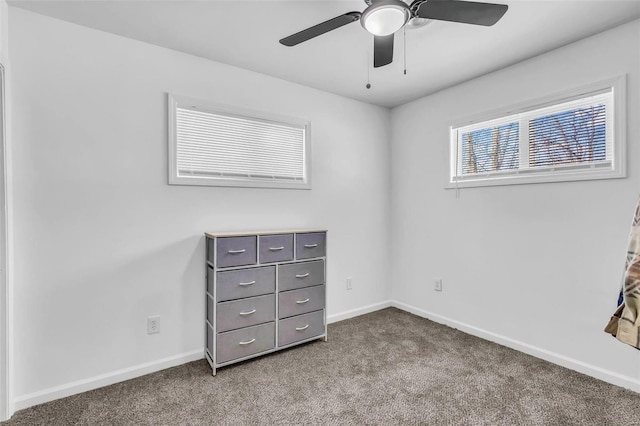 unfurnished bedroom with carpet and ceiling fan