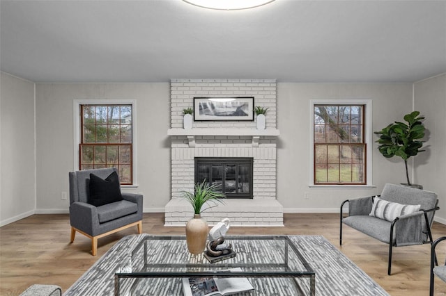 living room featuring hardwood / wood-style floors and a fireplace