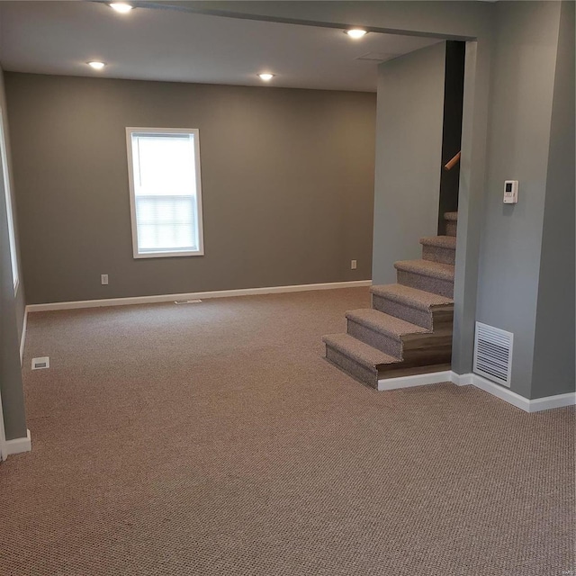 basement with carpet floors