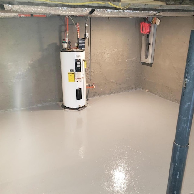 basement featuring water heater