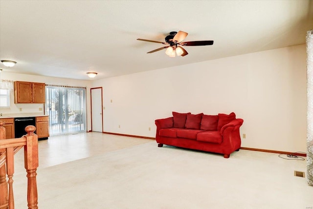 living room featuring ceiling fan