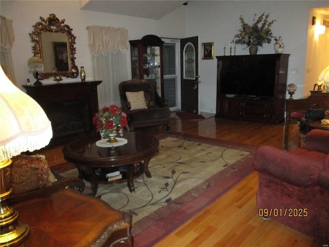 living room with wood-type flooring