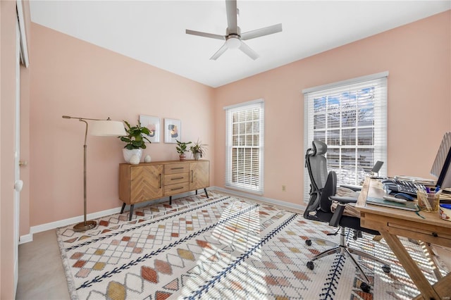 office area featuring ceiling fan