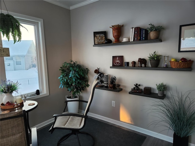 sitting room featuring crown molding