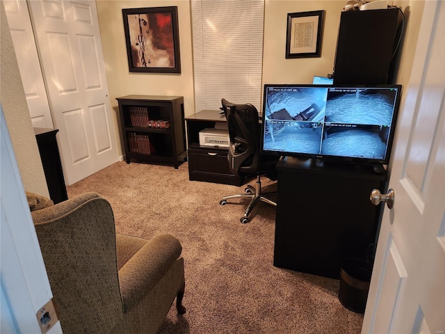 home office featuring light carpet