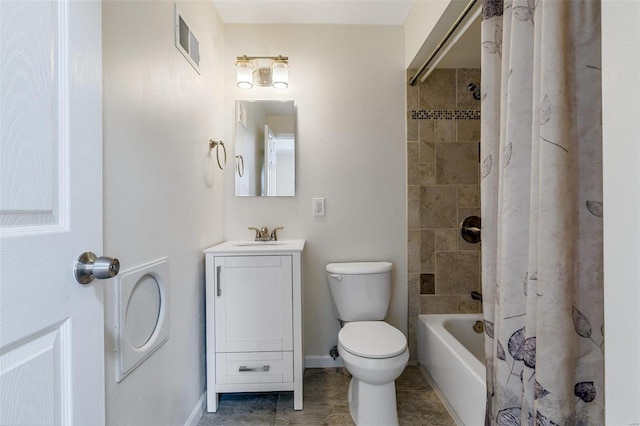 full bathroom featuring vanity, toilet, and shower / bath combo with shower curtain