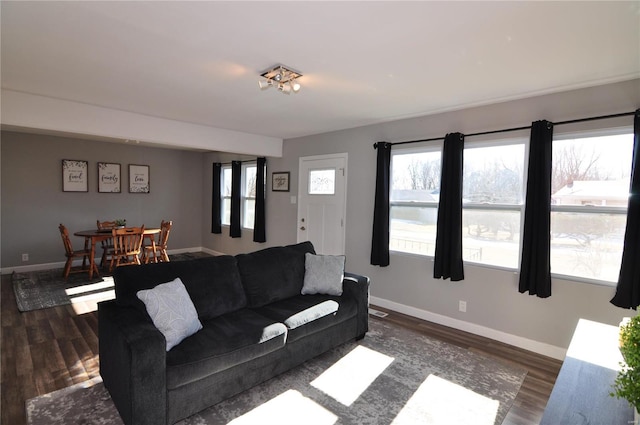 living room featuring dark hardwood / wood-style flooring