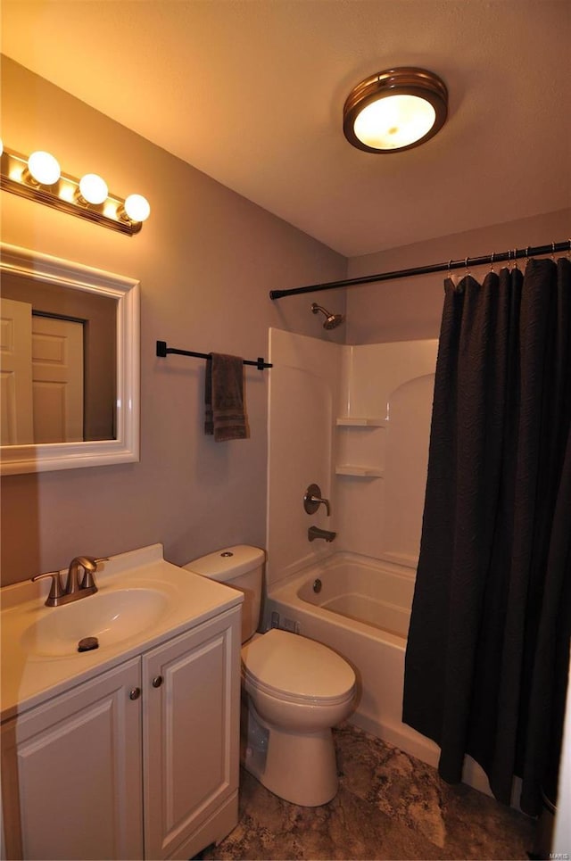 full bathroom featuring vanity, toilet, and shower / bath combo with shower curtain