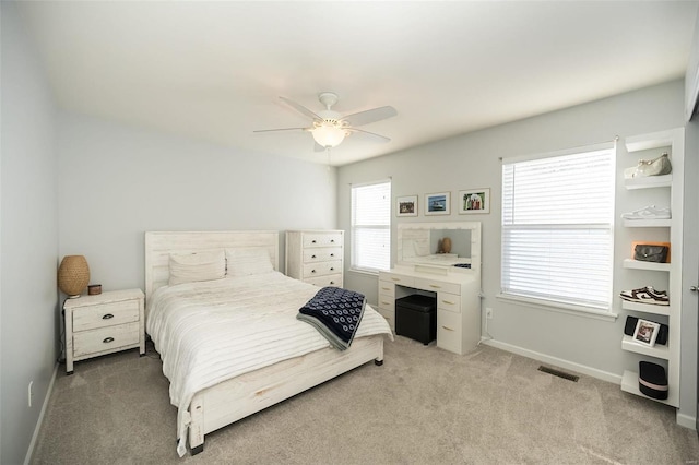 bedroom featuring carpet floors and ceiling fan