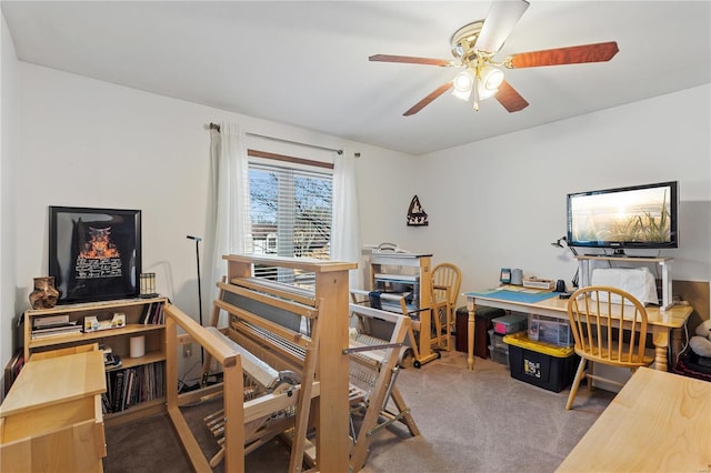 office space featuring carpet flooring and ceiling fan