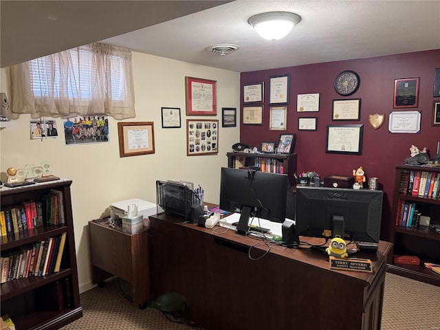 view of carpeted office space