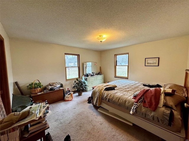 bedroom featuring carpet floors and a textured ceiling