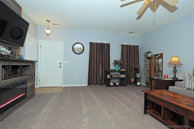 interior space featuring ceiling fan