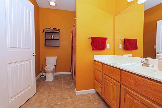 bathroom featuring toilet, tile patterned floors, and vanity