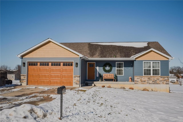 single story home with a garage